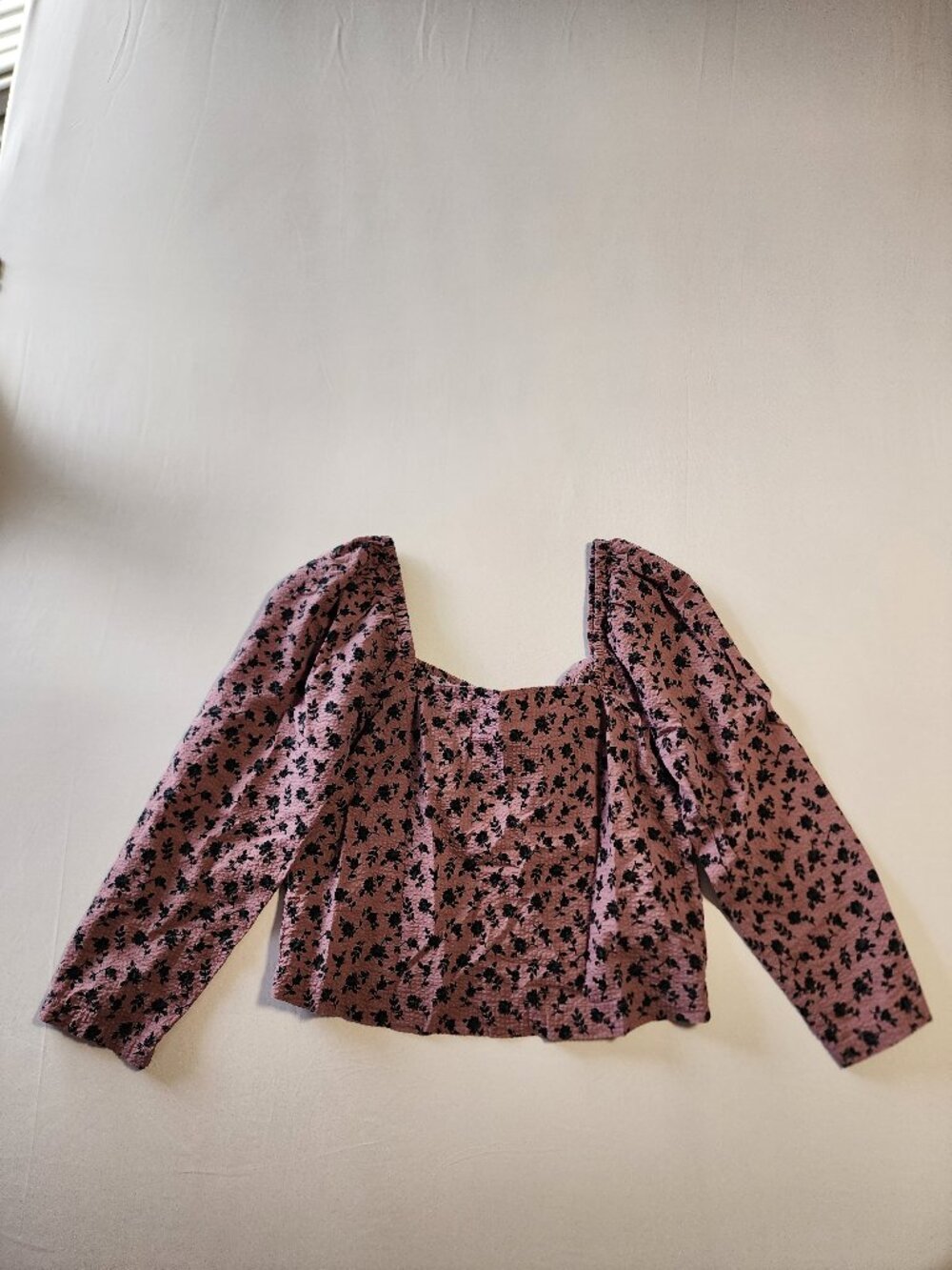 Madewell Marilyn Top Seersucker Floral Square Neck Long Sleeve Blouse Size S